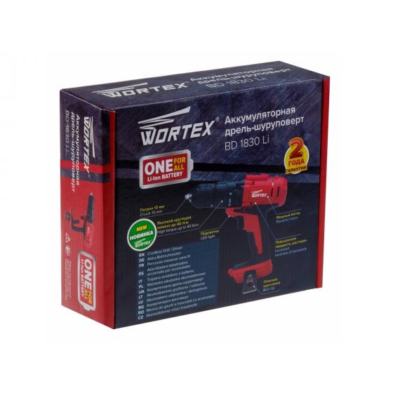 Аккум. дрель-шуруповерт WORTEX BD 1830 Li в кор. (18.0 В, БЕЗ АККУМУЛЯТОРА И ЗУ, 2 скор., 40 Нм, шурупы до 10 мм) (CBD1830Li00028)